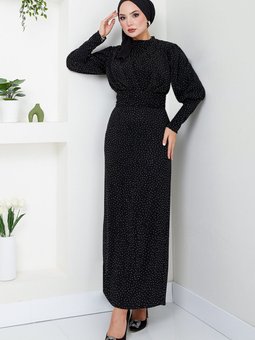 Göğsü Drapeli Abiye Elbise 5469end900 M Siyah