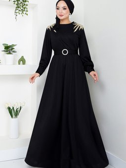 Omzu Taşlı Abiye Elbise 276dvl897 M Siyah