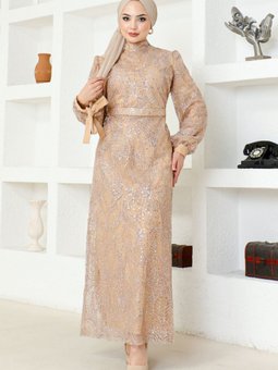 Simli Abiye Elbise Msl6568 Vizon