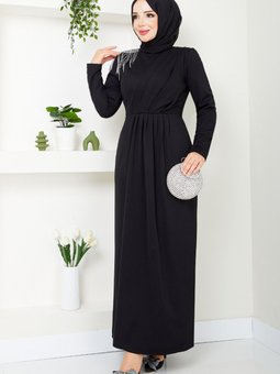 Taş Detaylı Abiye Elbise 4046ktr927 M Siyah