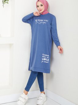 Yazı Detaylı Tunik 786ozr1047 M İndigo