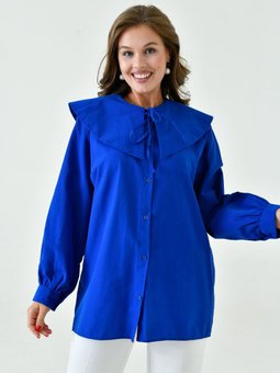 Geniş Yakalı Poplin Tesettür Gömlek Mavi