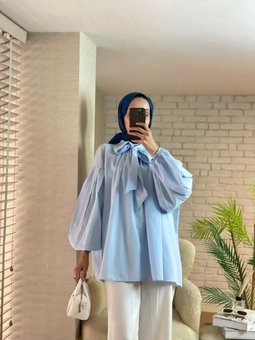 Yakası Fularlı Pileli Tunik