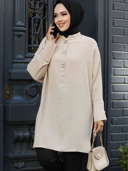 Düğme Detaylı Bej Tunik 41261bej