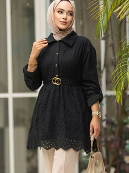 Güpürlü Siyah Tunik 14252s