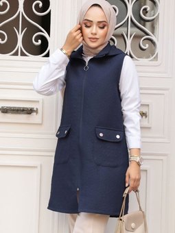 Kapüşonlu Lacivert Yelek 80264l