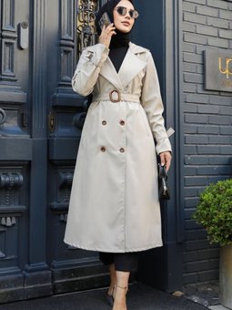 Tokalı Kemerli Bej Trençkot 5942bej