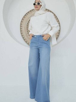 1067 Denim Bol Paça Pantolon Açık Mavi