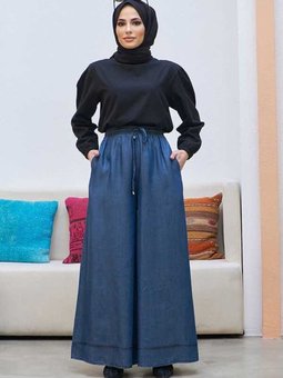 1138 Lastikli Bol Paça Pantolon Koyu Mavi