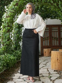 2252 Denim Püsküllü Etek Siyah