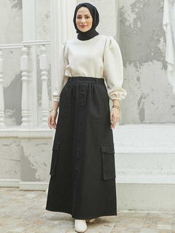 2285 Denim Yan Cepli Etek Siyah