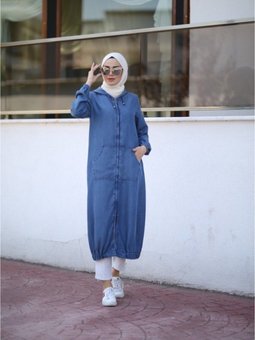 6475 Kapşonlu Fermuarlı Tunik Koyu Mavi