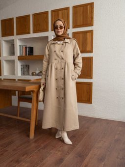 6632 Reglan Kollu Süs Pileli Lens Ceket Bej