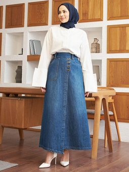 Denim Etek Koyu Mavi