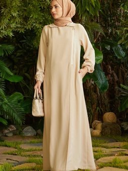 Krep Yan Fermuarlı Ferace Açık Bej 6541