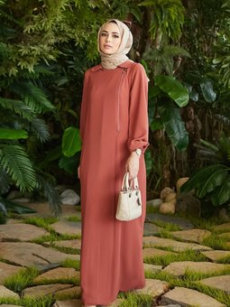 Krep Yan Fermuarlı Ferace Kiremit 6541