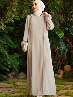 Krep Yan Fermuarlı Ferace Taş 6541