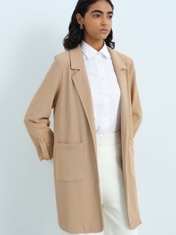 Kolları Katlanabilir Örme Blazer Ceket Camel