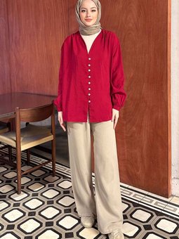 Poppy Düğmeli Gömlek Kırmızı