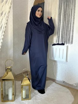 Lacivert Tek Parça Namaz Elbisesi Boydan Giymeli (çantalı)