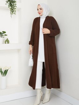 Kışlık Salaş Cepli Gri Uzun Hırka