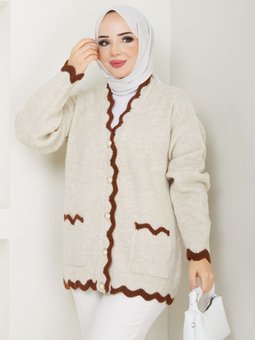 Şerit Detaylı Triko Hırka