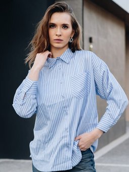 Bebe Mavi Beyaz Çizgili Uzun Kollu Tek Cepli Gömlek