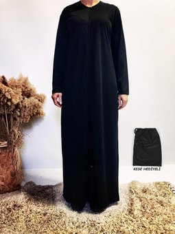 2258_pratik Fermuarlı Namaz Elbisesi Siyah Ferace