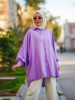 Yarasa Kol Salaş Gömlek Tunik Lila