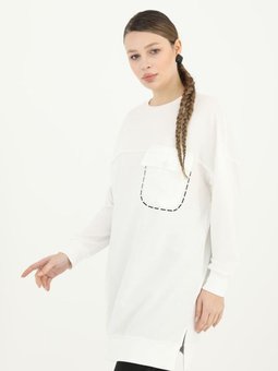 2 İp Kumaş Cep Ve Nakış Detaylı Sweatshirt