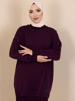 İki İplik Düz Renk Ribanalı Sweatshirt 30644