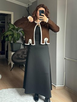 Fiyonklu Hırka Kahverengi