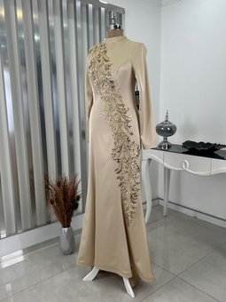 Deniz Altın Rengi Abiye Elbise