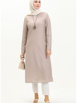 Kolyeli Uzun Tunik 2727 10 Bej