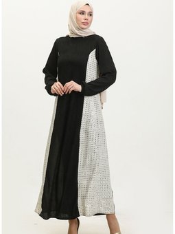 Neva Payet Garnili Elbise 0332 02 Siyah Bej