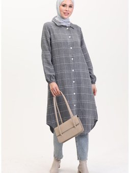 Tüvit Düğmeli Tunik Gri