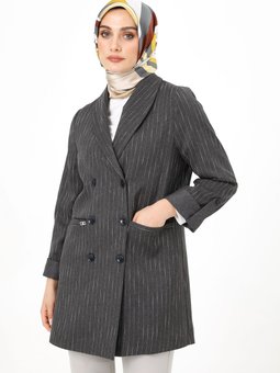 Antrasit Çizgi Desen Kruvaze Ceket 2517021
