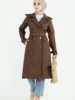 Omuzu Apoletli Trençkot Kahverengi