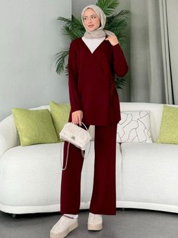 Maça İpli Triko Takım Bordo