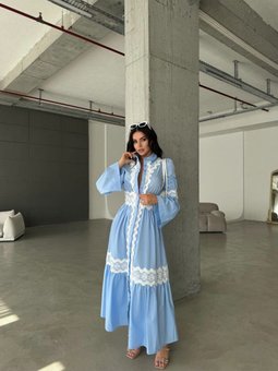 İthal Poplin Kumaş & Dantel Detaylı Elbise