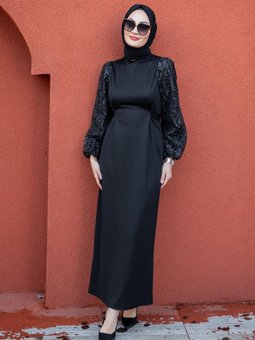 Mia Kol Detaylı Özel Gün Elbisesi Siyah