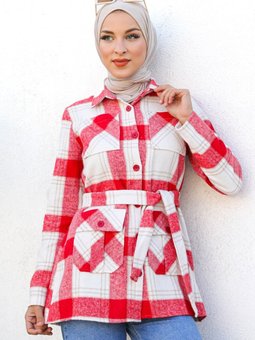 Kemer Detaylı Oduncu Gömlek Ceket Tsd221017 Kırmızı
