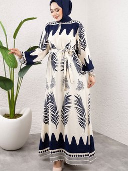 Su Yolu Etnik Desenli Viskon Elbise Tsd240955 Lacivert