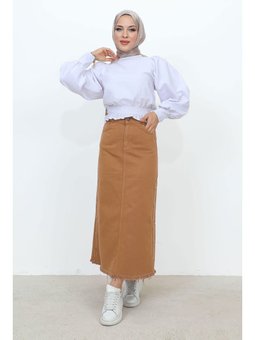 Yanları Çakımlı Kot Taba Etek