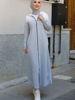 Düz Kapüşonlu Yaka Gri Ferace 4132