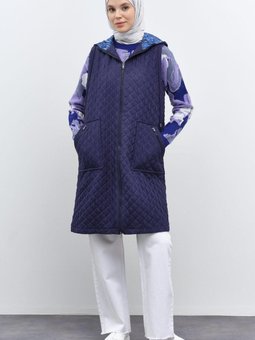 Garnili İnce Kapitone Yelek Lacivert