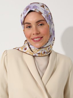 Parisa Tasarım Desenli İpeksi Twill Çok Renkli Eşarp