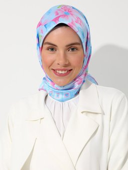 Parisa Tasarım Desenli İpeksi Twill Çok Renkli Eşarp