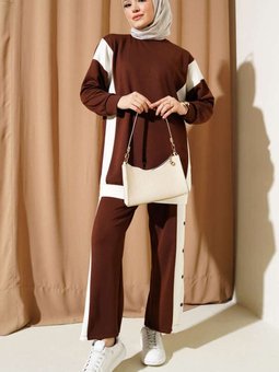 Kahverengi Loyşa Şerit Detaylı İkili Takım