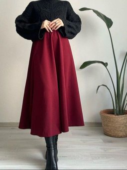 Bordo Puf Kloş Scuba Etek Beli Lastikli